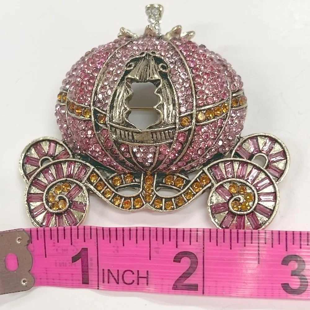 Sparkling Cinderella Coach Carriage Pink Rhinestone Brooch